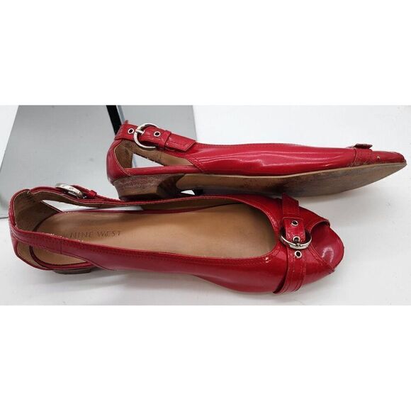 Nine West Red Peep Toe Slingback Flats 8M - Picture 10 of 10